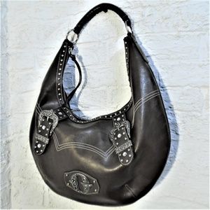 Guess Large LeatherHobo Bag Dark Brown